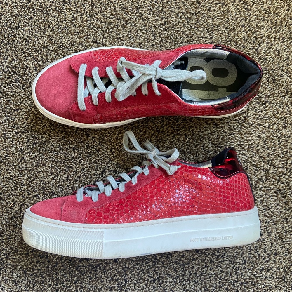 P448 John Red Snakeskin Suede Platform Sneakers‎ Women's Size 39
